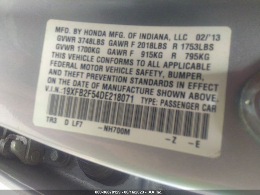 2013 HONDA CIVIC SDN LX - 19XFB2F54DE218071
