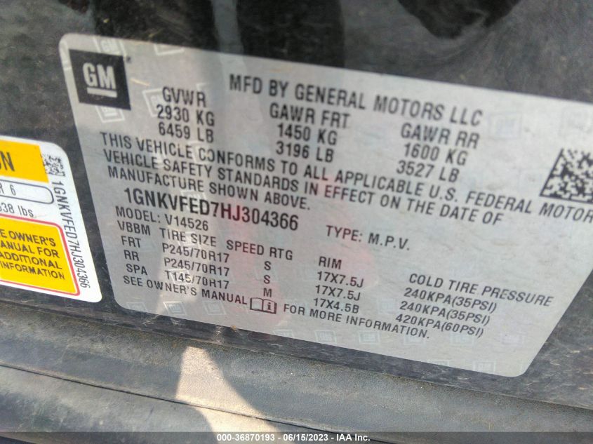 2017 CHEVROLET TRAVERSE LS - 1GNKVFED7HJ304366
