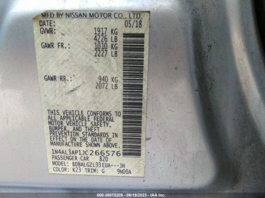 2018 NISSAN ALTIMA 2.5 S - 1N4AL3AP1JC266576