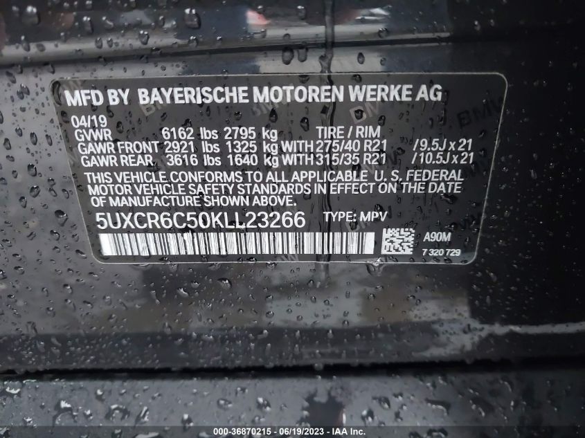 5UXCR6C50KLL23266 2019 BMW X5, photo no. 9