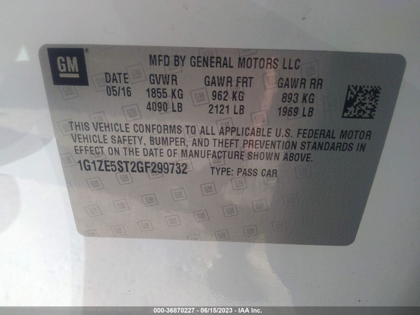 2016 CHEVROLET MALIBU LT - 1G1ZE5ST2GF299732