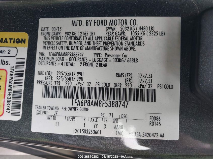 2015 FORD MUSTANG V6 - 1FA6P8AM8F5388747