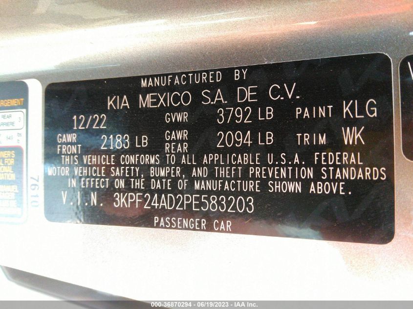 2023 KIA FORTE LXS - 3KPF24AD2PE583203