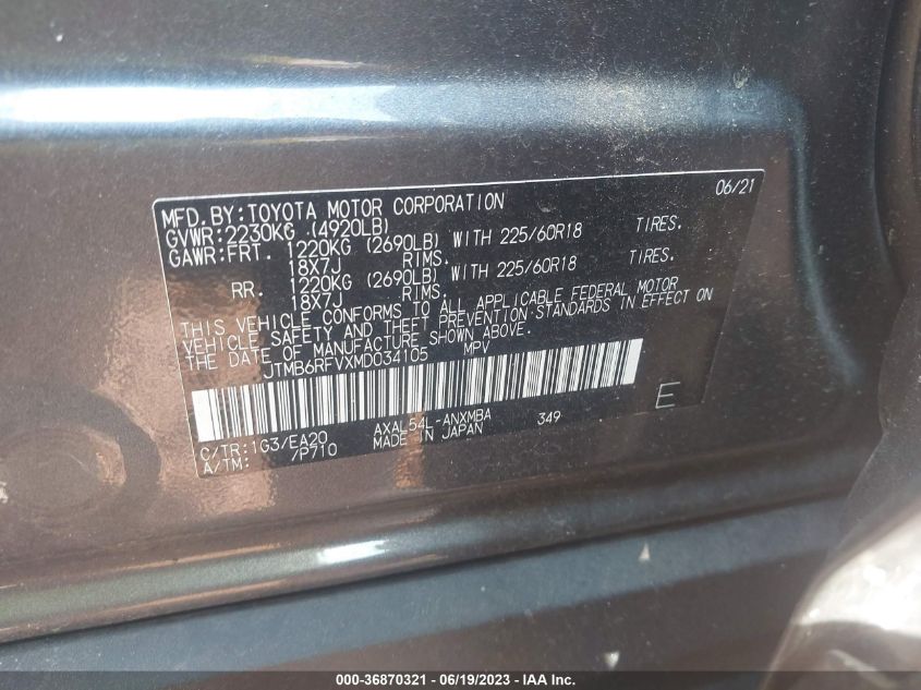 2021 TOYOTA RAV4 HYBRID - JTMB6RFVXMD034105