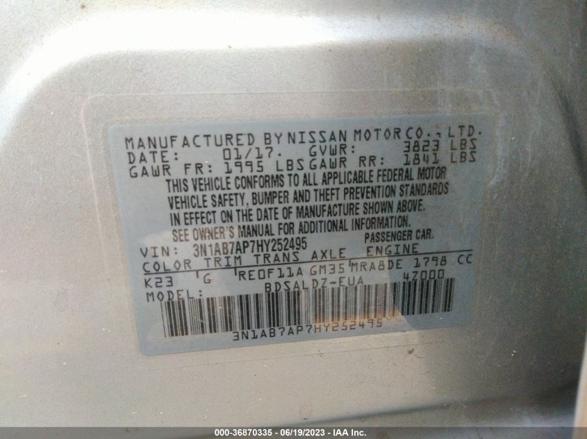 2017 NISSAN SENTRA S/SV/SR/SL - 3N1AB7AP7HY252495