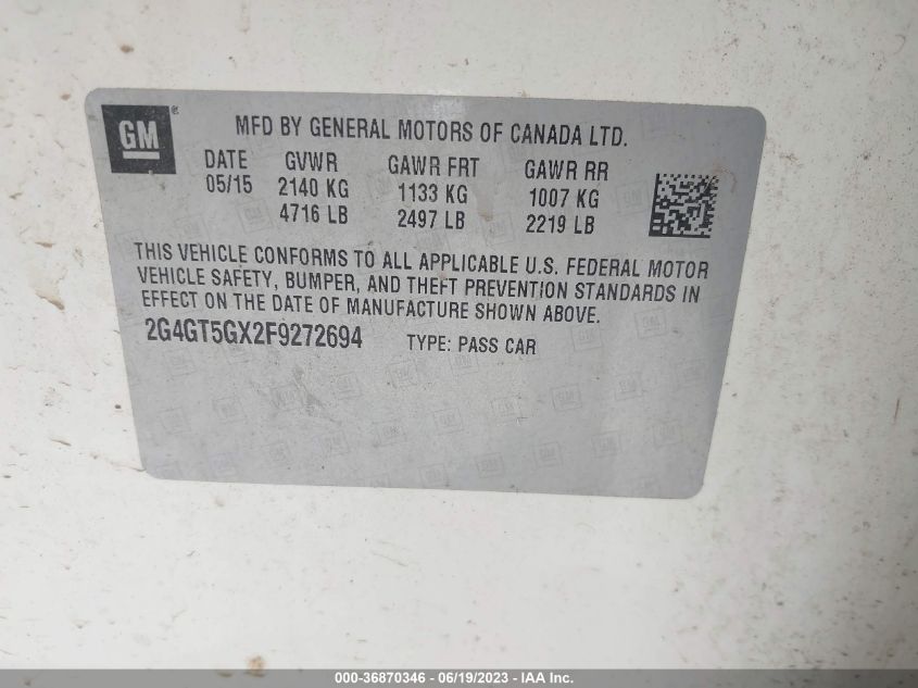 2015 BUICK REGAL GS - 2G4GT5GX2F9272694