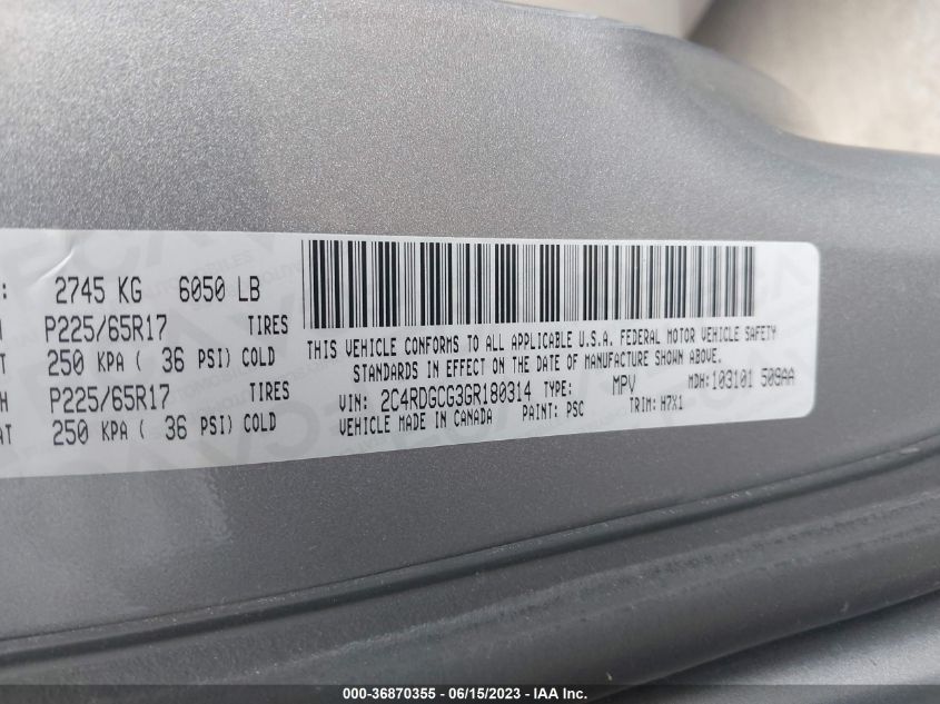 2016 DODGE GRAND CARAVAN SXT - 2C4RDGCG3GR180314
