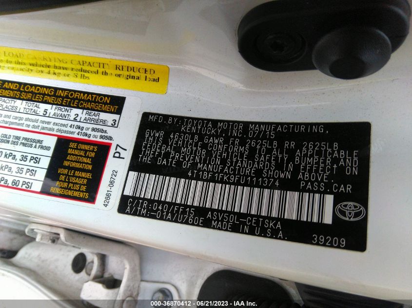 2015 TOYOTA CAMRY LE/XLE/SE/XSE - 4T1BF1FK9FU111374