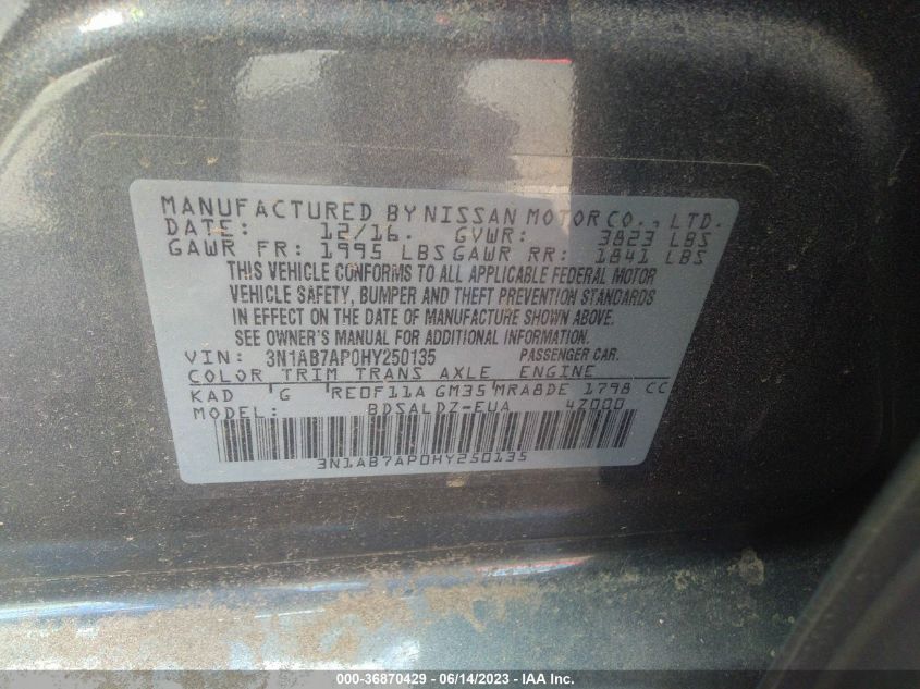 2017 NISSAN SENTRA SV - 3N1AB7AP0HY250135