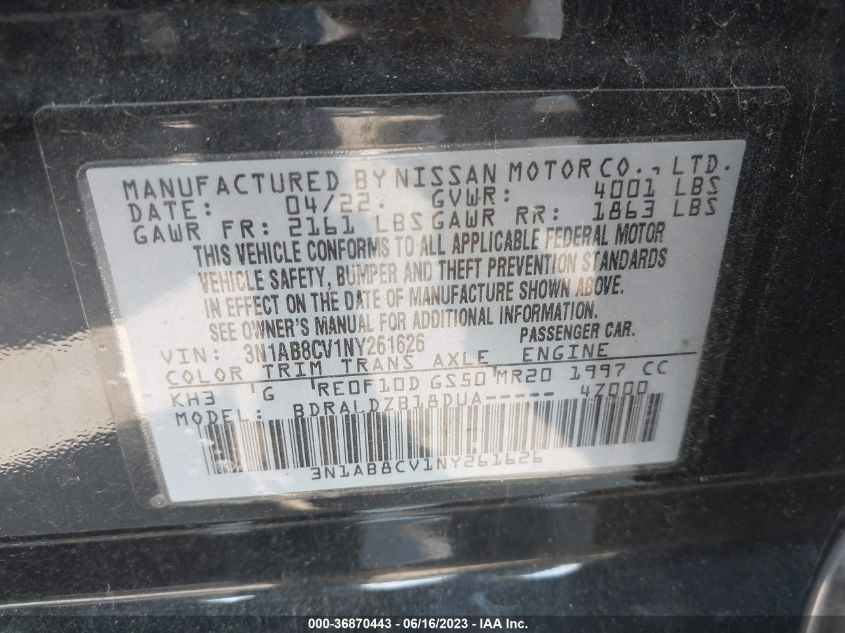 2022 NISSAN SENTRA SV - 3N1AB8CV1NY261626