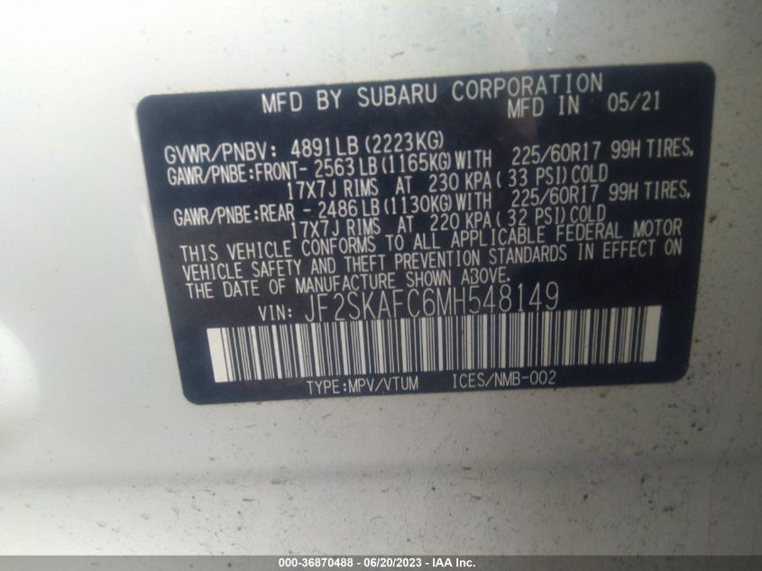 2021 SUBARU FORESTER PREMIUM - JF2SKAFC6MH548149