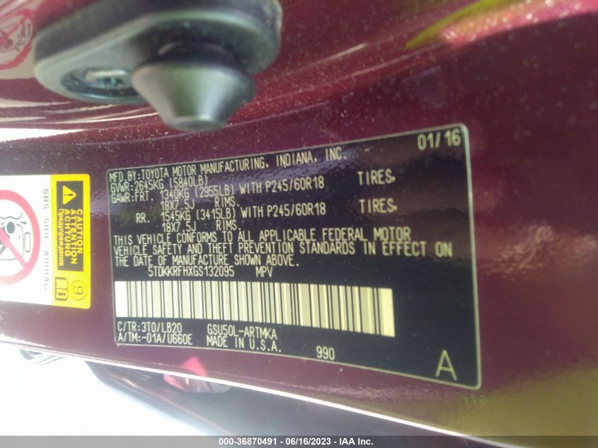 2016 TOYOTA HIGHLANDER XLE - 5TDKKRFHXGS132095