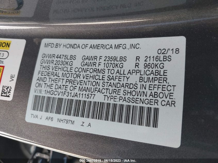 2018 HONDA ACCORD SEDAN SPORT 1.5T - 1HGCV1F31JA111577