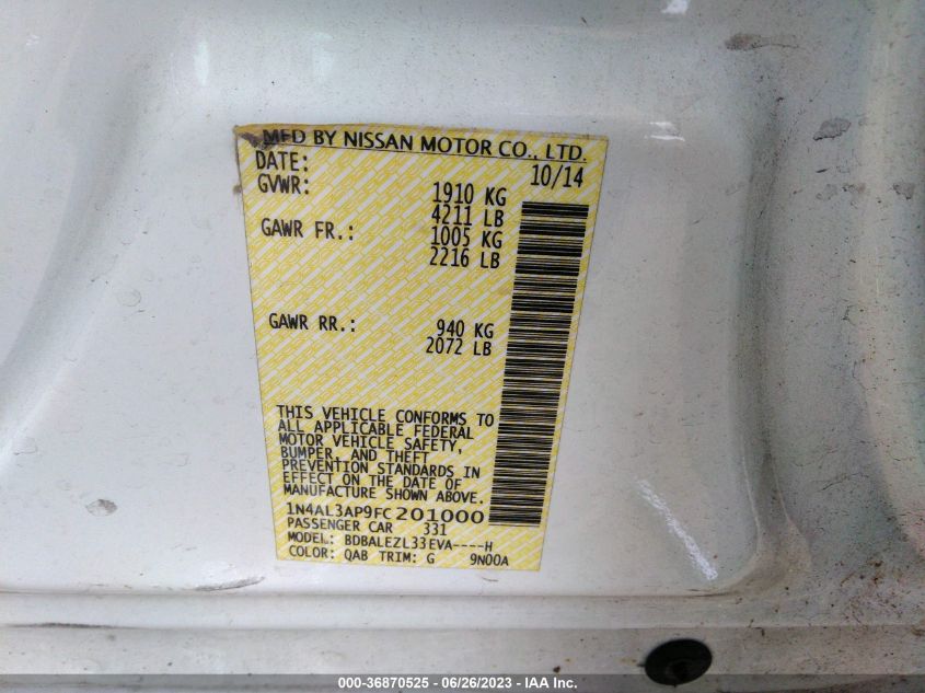 2015 NISSAN ALTIMA 2.5 S - 1N4AL3AP9FC201000