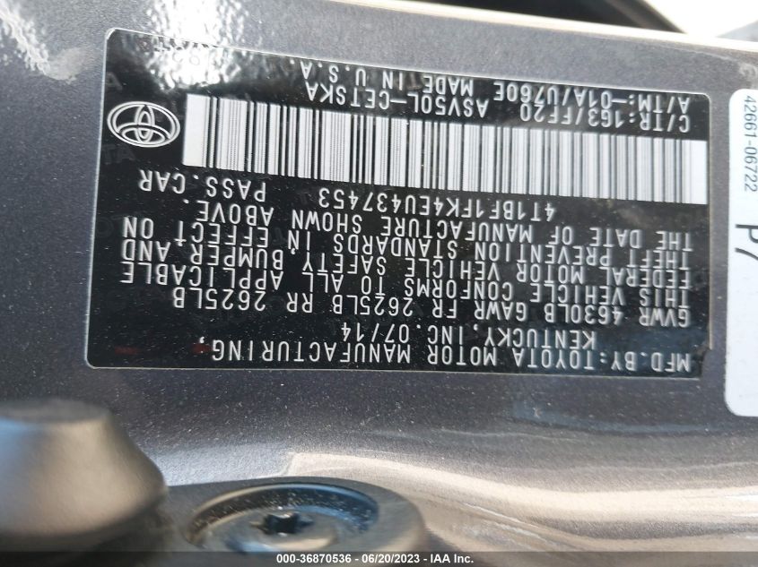 2014 TOYOTA CAMRY L/LE/XLE/SE/SE SPORT - 4T1BF1FK4EU437453
