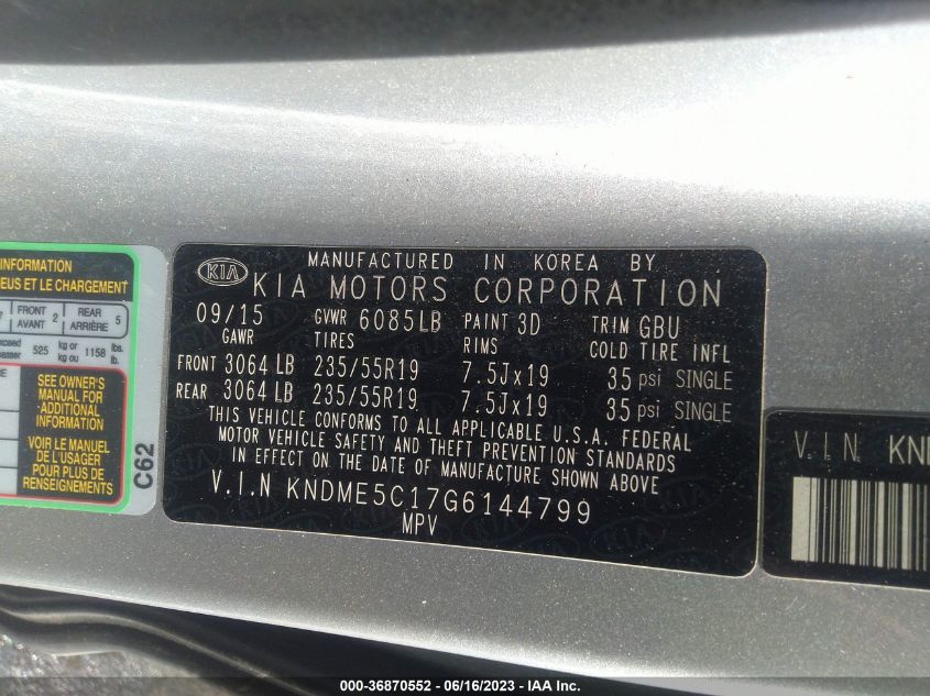 2016 KIA SEDONA SXL - KNDME5C17G6144799