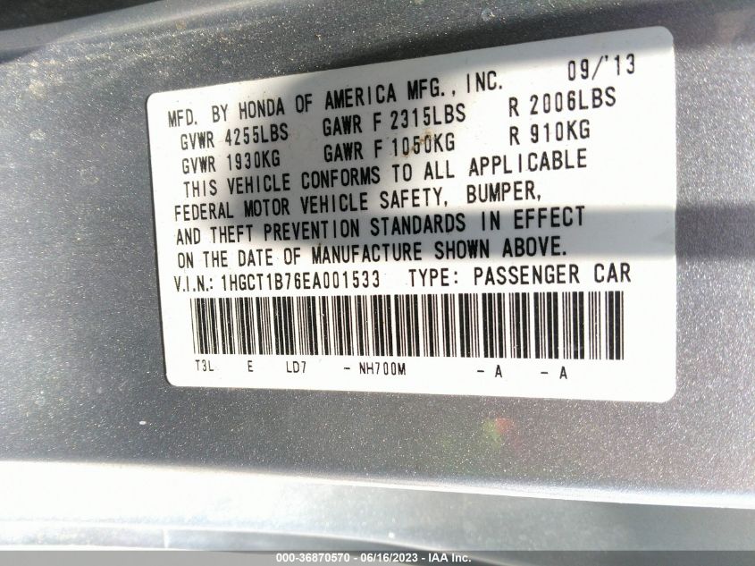 2014 HONDA ACCORD COUPE EX - 1HGCT1B76EA001533