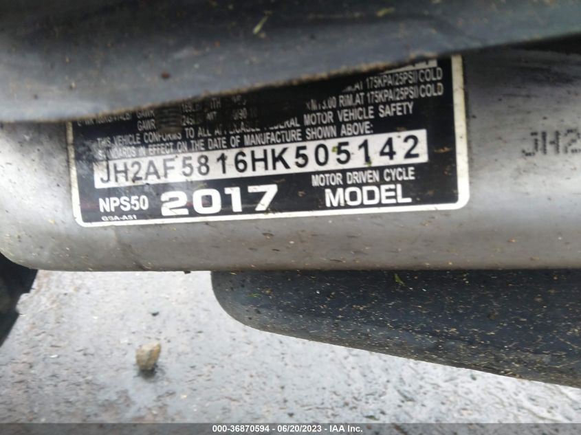 2017 HONDA NPS50 JH2AF5816HK505142
