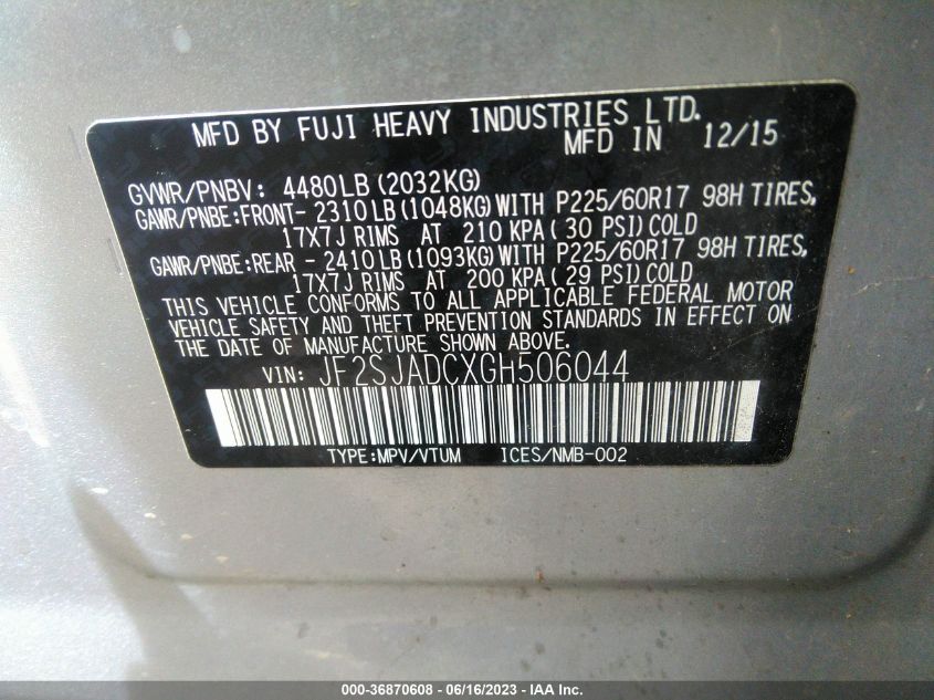 2016 SUBARU FORESTER 2.5I PREMIUM - JF2SJADCXGH506044