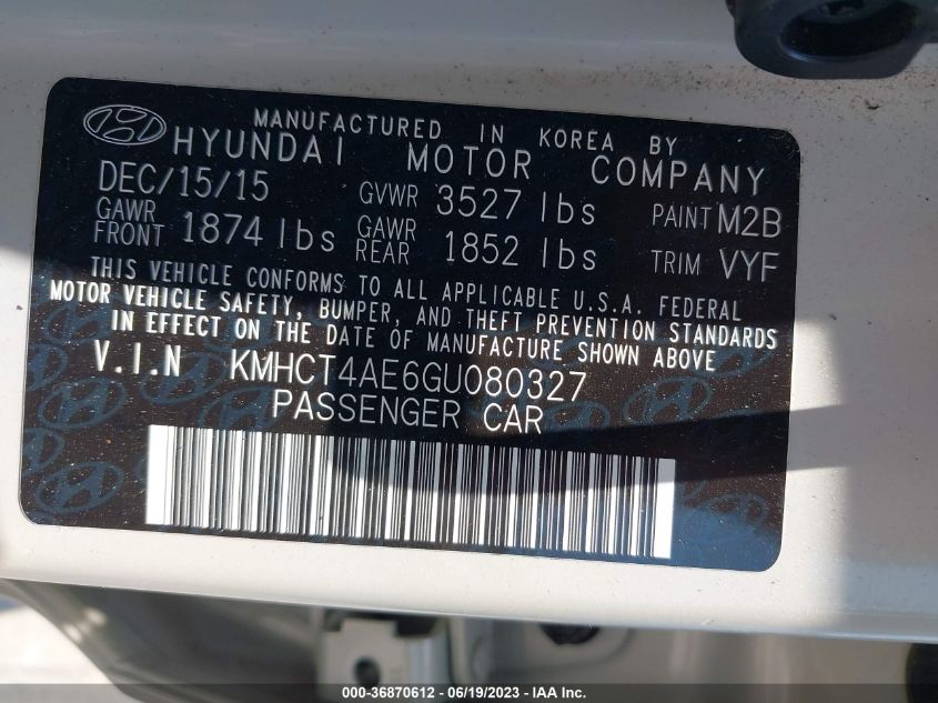2016 HYUNDAI ACCENT SE - KMHCT4AE6GU080327