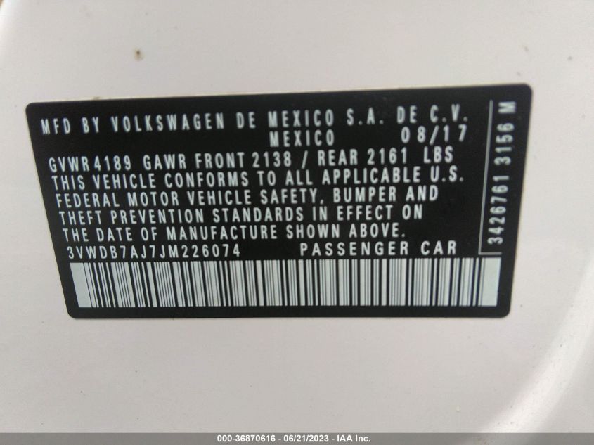 2018 VOLKSWAGEN JETTA 1.4T - 3VWDB7AJ7JM226074
