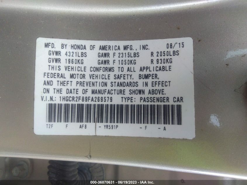 2015 HONDA ACCORD SEDAN EX-L - 1HGCR2F89FA269579