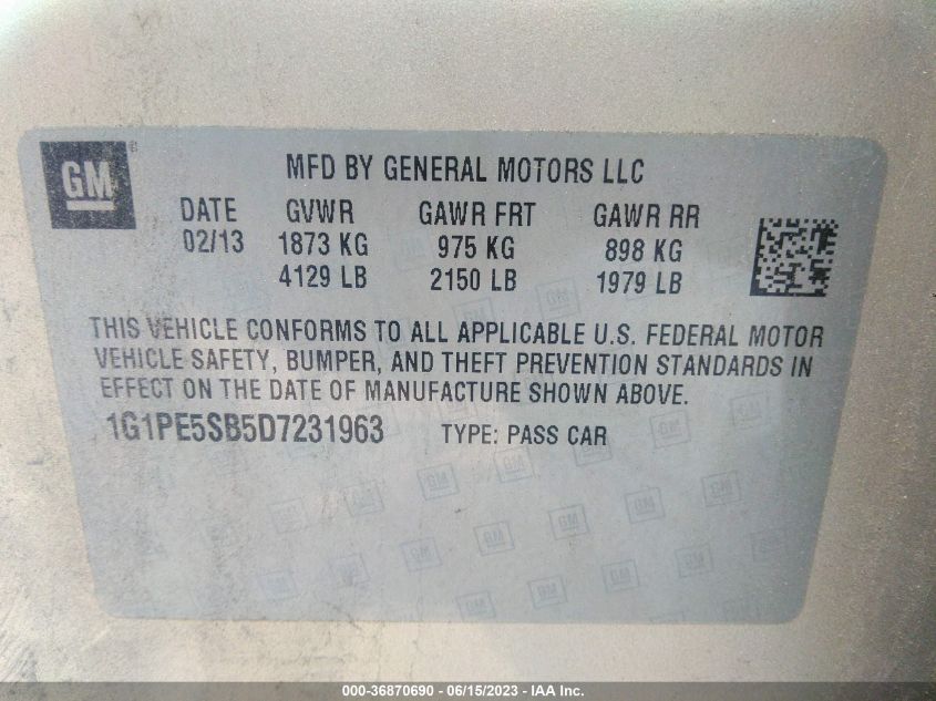 2013 CHEVROLET CRUZE 2LT - 1G1PE5SB5D7231963