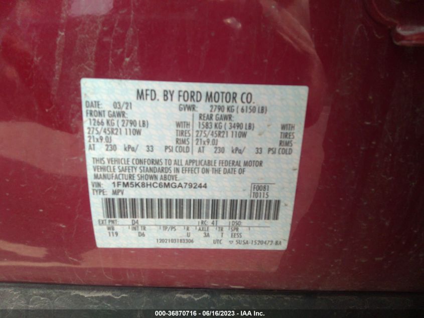 2021 FORD EXPLORER PLATINUM - 1FM5K8HC6MGA79244