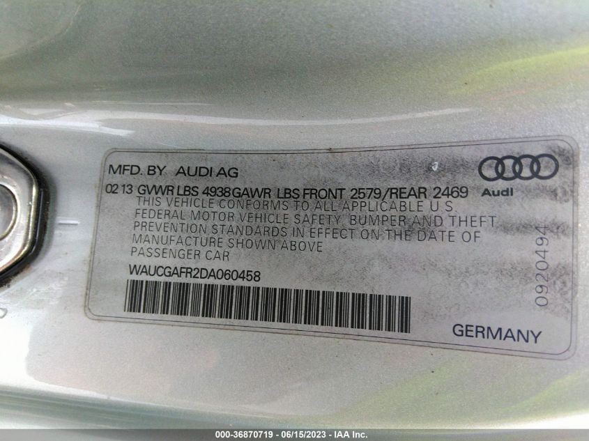 2013 AUDI S5 PREMIUM PLUS - WAUCGAFR2DA060458