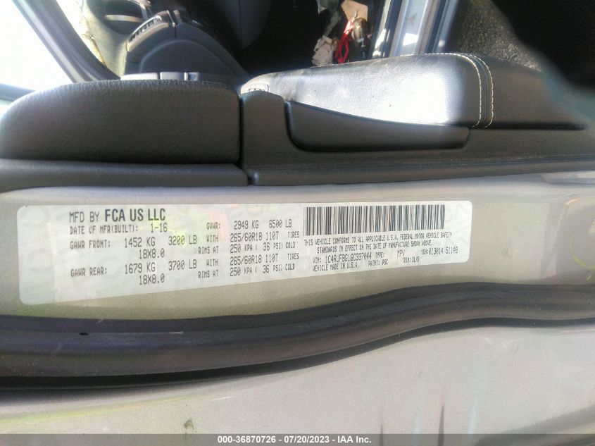 2016 JEEP GRAND CHEROKEE LIMITED - 1C4RJFBG1GC337044