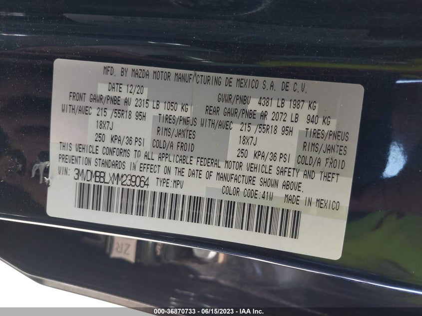 VIN 3MVDMBBLXMM239064 2021 MAZDA CX-30 SELECT