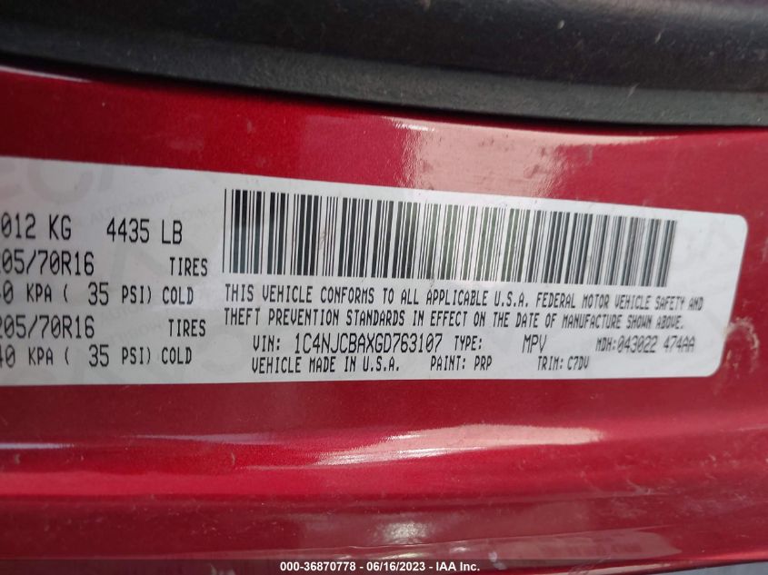 2016 JEEP COMPASS SPORT - 1C4NJCBAXGD763107