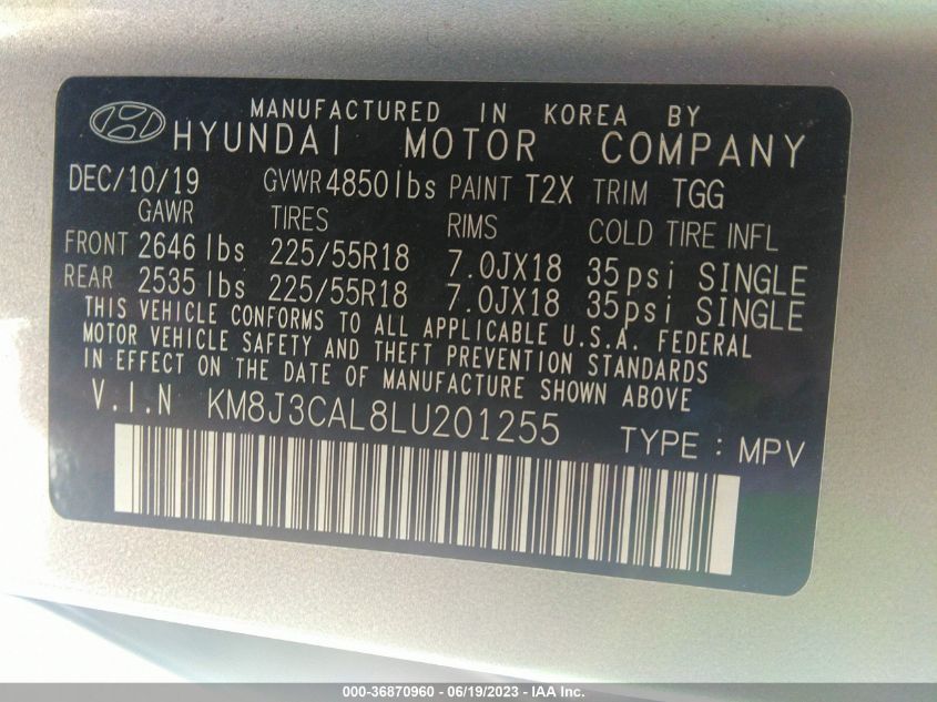 KM8J3CAL8LU201255 Hyundai Tucson SEL 9