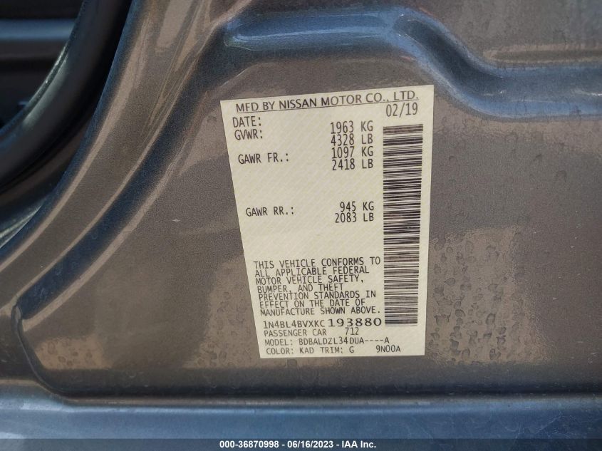 2019 NISSAN ALTIMA 2.5 S - 1N4BL4BVXKC193880
