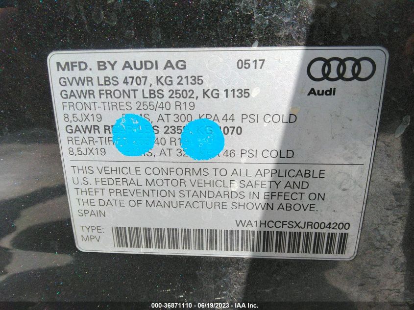 2018 AUDI Q3 PREMIUM PLUS - WA1HCCFSXJR004200