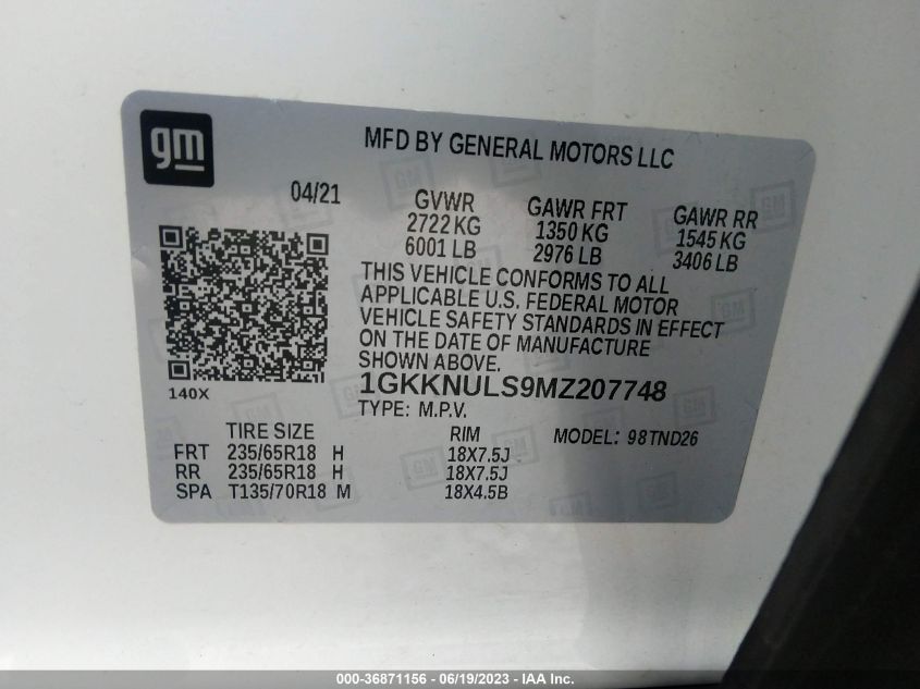 2021 GMC ACADIA SLT - 1GKKNULS9MZ207748