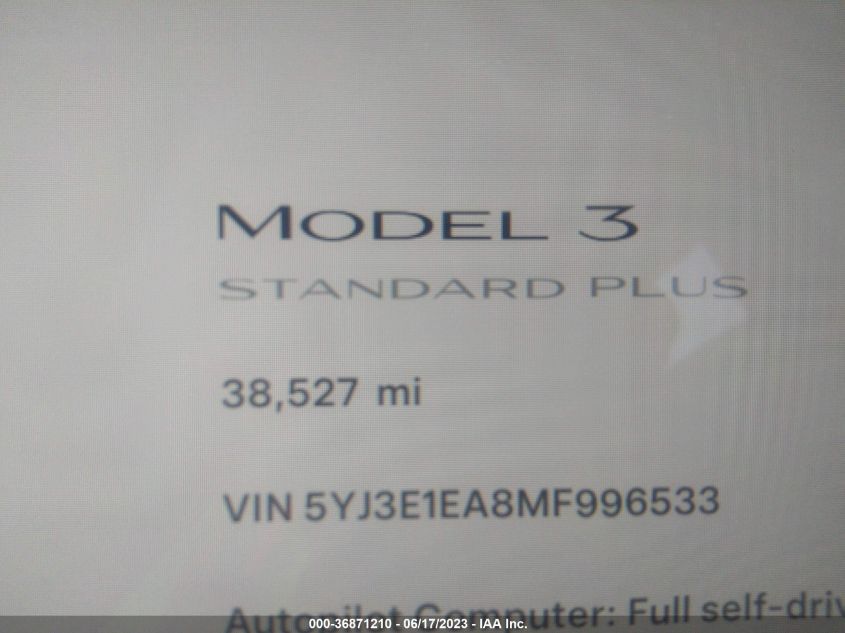 2021 TESLA MODEL 3 STANDARD RANGE PLUS - 5YJ3E1EA8MF996533