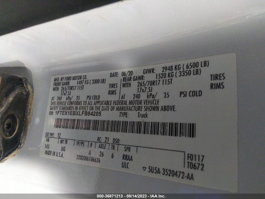 2020 FORD F-150 XL/XLT - 1FTEX1EBXLFB84205