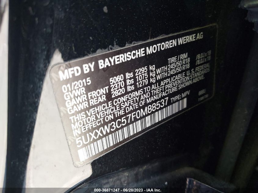 2015 BMW X4 XDRIVE28I - 5UXXW3C57F0M88537