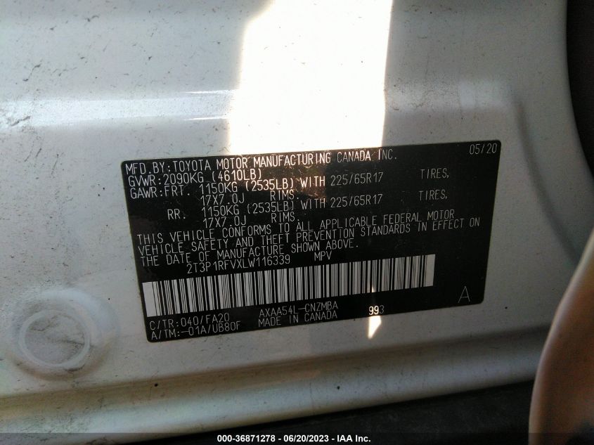 2020 TOYOTA RAV4 XLE - 2T3P1RFVXLW116339