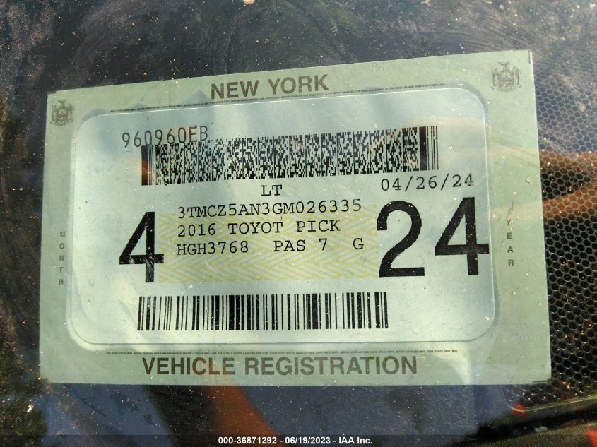 2016 TOYOTA TACOMA SR/SR5/TRD SPORT - 3TMCZ5AN3GM026335