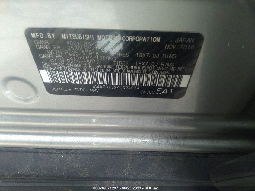 2019 MITSUBISHI OUTLANDER ES/SE/SEL/LE - JA4AZ3A3XKZ024674