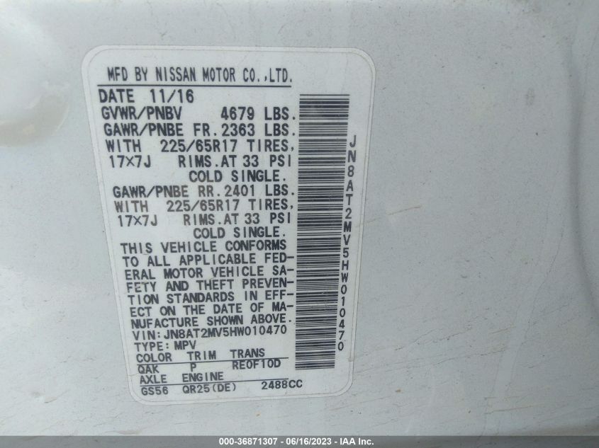 2017 NISSAN ROGUE S - JN8AT2MV5HW010470