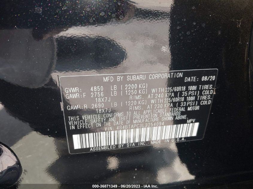 2020 SUBARU OUTBACK TOURING - 4S4BTAPC3L3254094