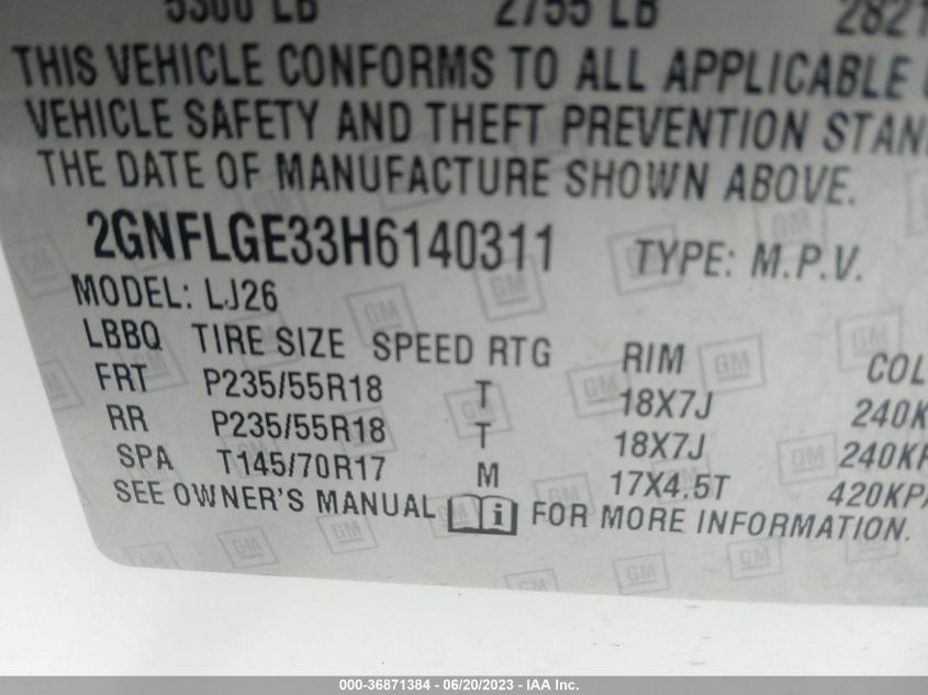 2017 CHEVROLET EQUINOX PREMIER - 2GNFLGE33H6140311