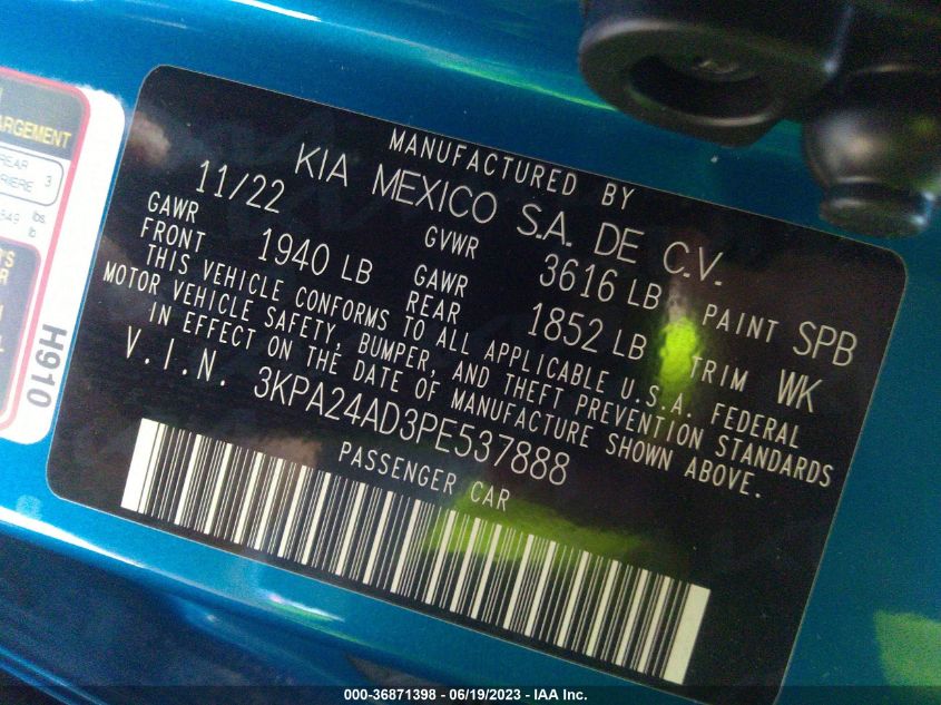 2023 KIA RIO S - 3KPA24AD3PE537888