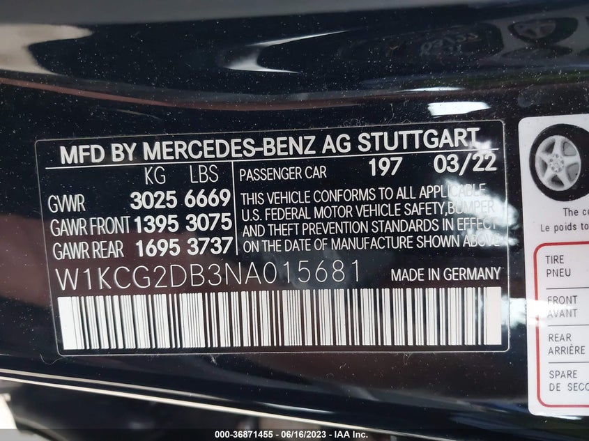 VIN W1KCG2DB3NA015681 2022 MERCEDES-BENZ EQS EQS 450+