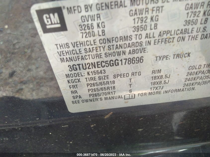 2016 GMC SIERRA 1500 SLT - 3GTU2NEC5GG178696