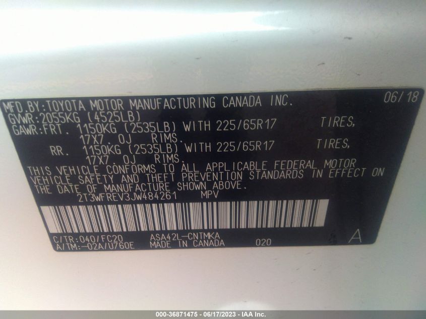 2018 TOYOTA RAV4 XLE/ADVENTURE - 2T3WFREV3JW484261