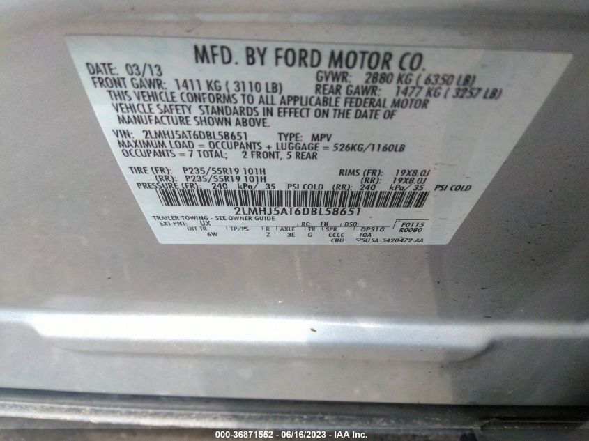 2013 LINCOLN MKT ECOBOOST - 2LMHJ5AT6DBL58651